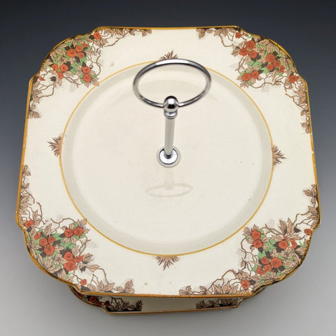 英国ヴィンテージ 陶器プレート使用 2段ケーキスタンド